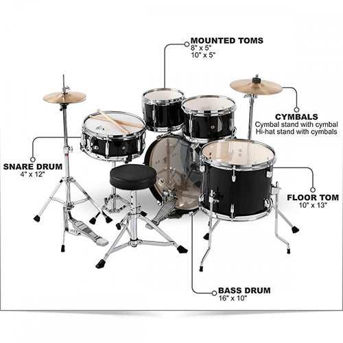 Ludwig LJR1061 Ludwig "Junior" Outfit w/Hardware, Throne & Cymbals - Black